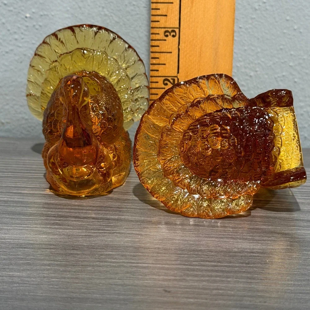 Crystal Clear 3in Amber Glass Turkey Candle Holders Set of 2 Thanksgiving Decor